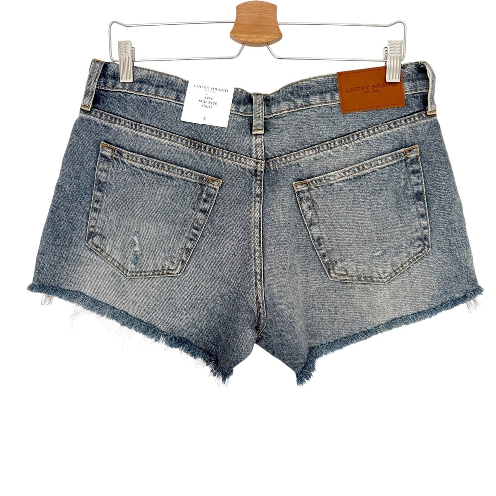 NWT Lucky Brand Mid Rise Boy Jean Shorts Raw Hem Distressed Size 29/8 - Picture 5 of 11